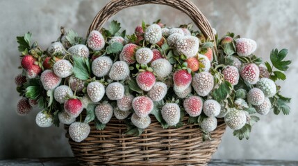 Poster - A wicker basket filled with frosted strawberries