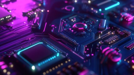 Poster - Vibrant High-Tech Circuit Background with Neon Lighting
