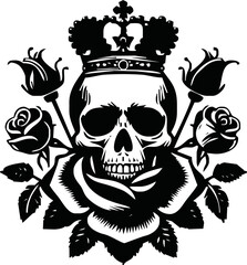 skull head with rose vector icon logo