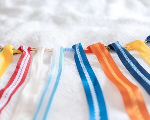Poster - Vibrant Ribbons on Textured Surface with Soft Lighting - Clean Aesthetic Focus
