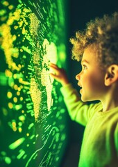 Aufkleber - Curious Child Exploring Holographic World Map in Innovative Classroom Setting