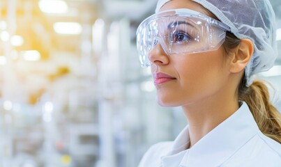 Poster - Focused Female Engineer in Lab Coat with Robotic Arm in Modern Laboratory