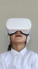 Poster - Middle Eastern Teenage Girl Using VR Headset for Education in Classroom Afternoon