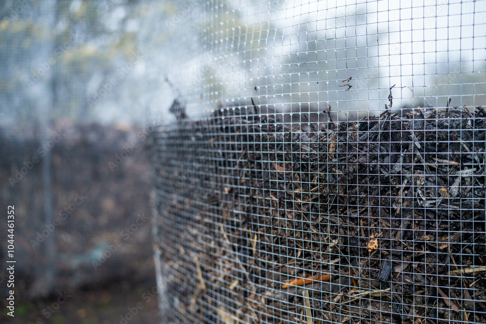 turning a compost pile in a community garden. compost full of ...