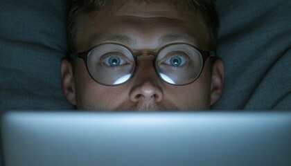 Poster - Focused Male Scientist Analyzing Data on Laptop at Night in Forest