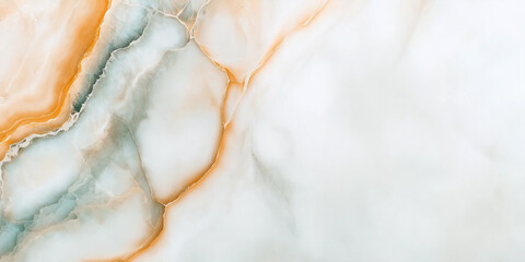 Poster - stunning marble surface texture featuring soft hues of white, orange, and light blue, creating serene and elegant appearance. intricate patterns evoke sense of natural beauty and sophistication