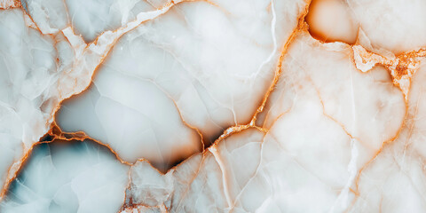 Leinwandbilder - stunning breccia marble surface showcasing intricate patterns and textures in soft hues of blue and white, accented by warm orange veins. This elegant design adds touch of sophistication to any