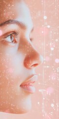Poster - Focused Indian Female Programmer with Holographic Interface, Abstract Background and Textures, Home at Night