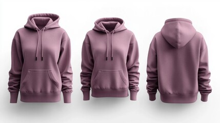 Poster - Purple hoodie mockup featuring front side and back views isolated on white background no zipper ideal for apparel designs and online stores.. Generative AI