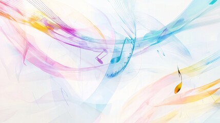 Poster - minimalist composition featuring large, stylized quantum music notes in pastel hues, arranged dynami