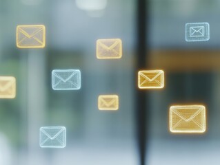 Digital Communication Breakdown Abstract Floating Email Icons on Dark Background