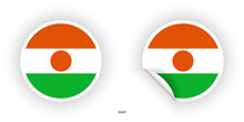 Niger sticker flag in circle shape and circle peeled shape on white background. Niger flag icon in circular form	