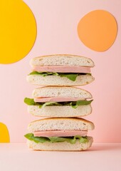 Poster - Minimalist Bologna Sandwiches on Abstract Pastel Background for National Bologna Day