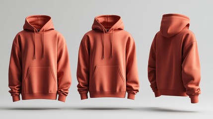 Poster - Salmon-colored hoodie mockup with front side and back views isolated on a white background no people. Great for showcasing apparel designs fashion branding and clothing products.. Generative AI