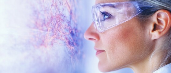 Poster - Focused Female Engineer Analyzing Space Data on Screen in Advanced Lab Evening