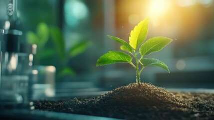 Plant genome modification process in a laboratory, with advanced tools and plant cells visible, genetic enhancement in agriculture .