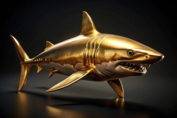 Wall Mural - Shark decorated with gold on black background