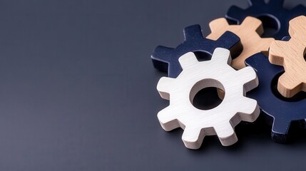 Colorful gears on a dark background representing teamwork and mechanics.