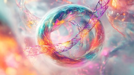 Poster - An artistic depiction of a quantum womb, showcasing flowing ribbons of colorful energy intertwined with DNA strands,