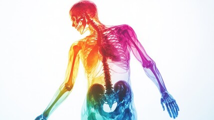Fototapete - An artistic representation of quantum x-rays illuminating a human silhouette, showcasing internal structures like bones and organs in vibrant colors