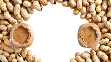 Poster - Peanut Butter Jars With Whole Peanuts on a Clear Background Generative AI