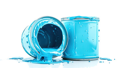 Poster - Open Cans of Blue Paint With Drips on a Transparent Background Generative AI