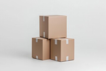 Three stacked brown boxes on a white background, suitable for shipping and storage.