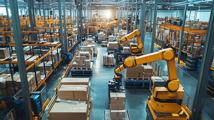 Poster - Innovative automated warehouse utilizing robots for efficient storage and inventory management in modern industry settings