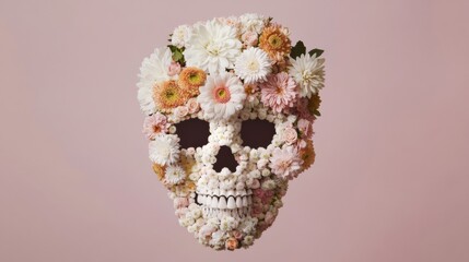 Aufkleber - Floral Skull Minimalist Monochrome Art with Creative Negative Space
