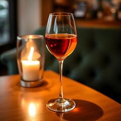 Glass of wine on table. Different glasses with wine served on table