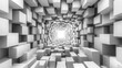 © Oleksandr - Exploring an abstract tunnel of white cubes leading to a bright light at the end, evoking a sense of depth and endless possibility