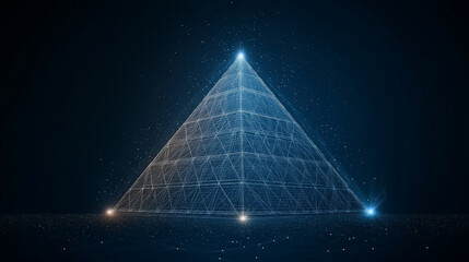 Wall Mural - A blueprint of an ancient pyramid with modern holographic overlays and 3D details