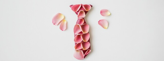 Aufkleber - Minimalist Floral Tie Design with Pink Rose Petals on White Background