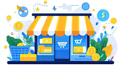 Poster - Online retail analytics displayed in a futuristic format with vibrant graphs, charts, and real-time data metrics, providing insights into e-commerce trends.