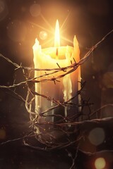 Wall Mural - Candle with barbed wire wrapping around it, symbolizing remembrance