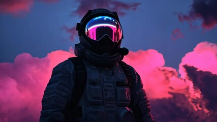 Wall Mural - an astronaut stands against a backdrop of pink clouds