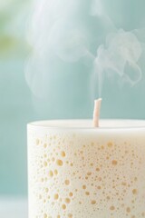 Poster - Artistic Macro of Textured Candle Wax with Rising Smoke Against a Soft Background