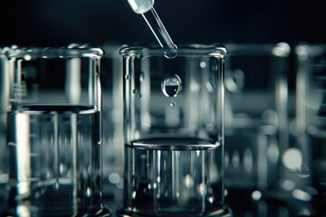 Wall Mural - Dripping liquid from pipette into test tube in laboratory  closeup