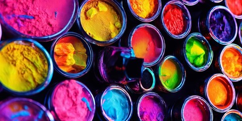 Aufkleber - A colorful array of paint cans, each with a different color