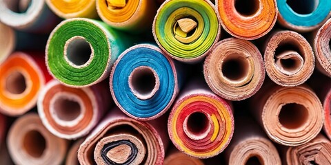 Poster - A stack of colorful rolls of paper with a variety of colors