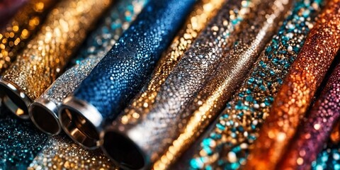Poster - A row of shiny, colorful beads are displayed in a row