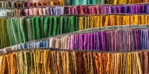 Poster - A row of colorful threads are displayed in a store