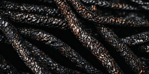 Aufkleber - The image is of a bunch of black and brown strings
