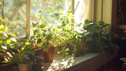 Windowsill Greenery with Sunbeams