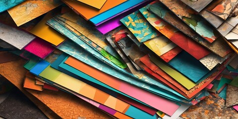 Aufkleber - A pile of colorful paper with a variety of colors and patterns