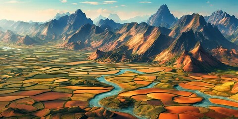 Poster - A beautiful landscape with mountains and a river