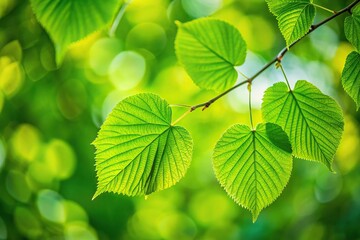 Wall Mural - Selective focus shot of big green leaves on a tree branch