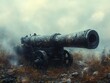 © Infinity - Forgotten Cannon in a Misty Field: A Glimpse into History