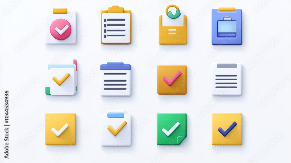 A collection of checklist icons. These include clipboards with ...