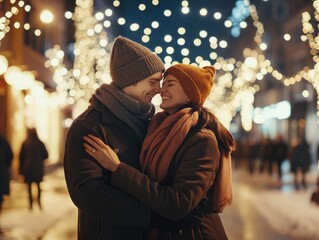 Poster - Couple Embracing on City Street